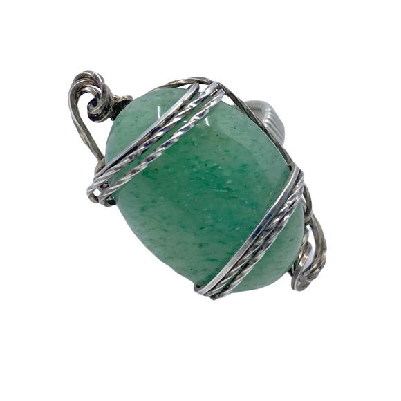 Vintage Wire-Wrapped Sea Glass Pendant Cocktail Ring - One Size - Picture 2 of 5